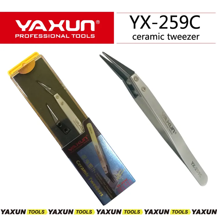 YAXUN-Pinzas de cerámica de acero inoxidable ESD, resistentes al calor, YX-259C