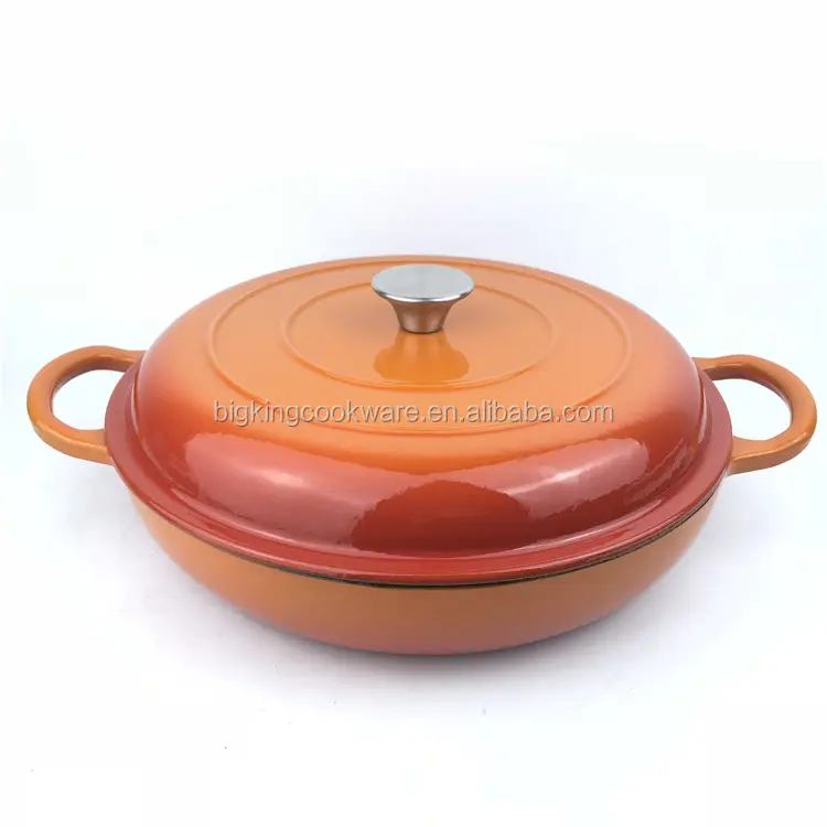 エナメル鋳鉄調理器具30cm浅いシチュー鍋、鋳鉄スープ鍋
