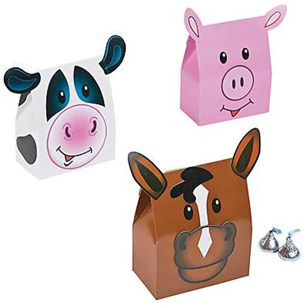 Cajas de recuerdos de fiesta de granja última forma de animal de diseño variedad de cajas de recuerdos de cumpleaños de bebé de dibujos animados