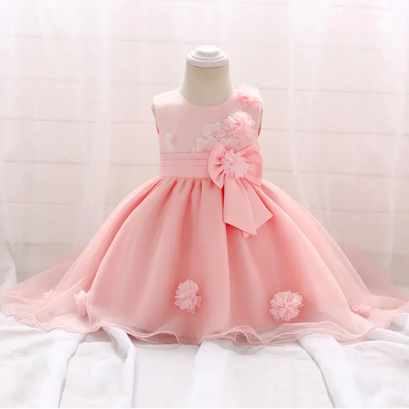 최신 디자인 사랑스러운 소녀 꽃 아기 소녀 핑크 어린이 파티 원피스 서양 어린이 웨딩 드레스 T1866XZ
