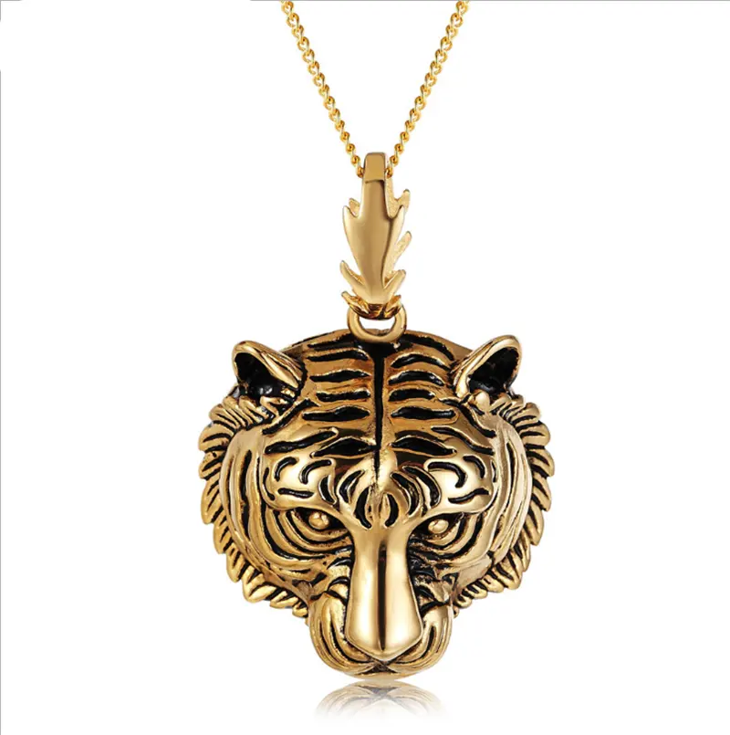 عالية الجودة الفولاذ المقاوم للصدأ الذهب الأسود الرجال المجوهرات فاسق تصميم حيوان النمر قلادة قلادة