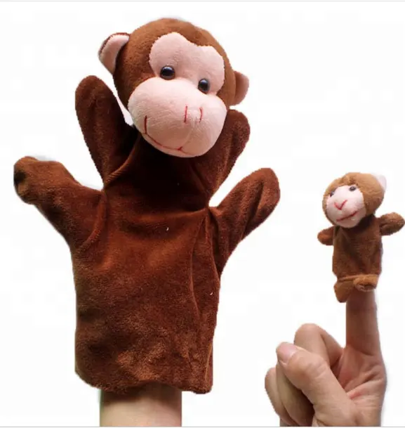 Títere de mano de mono de felpa de peluche, muestra gratis, títere de dedo pequeño como regalo