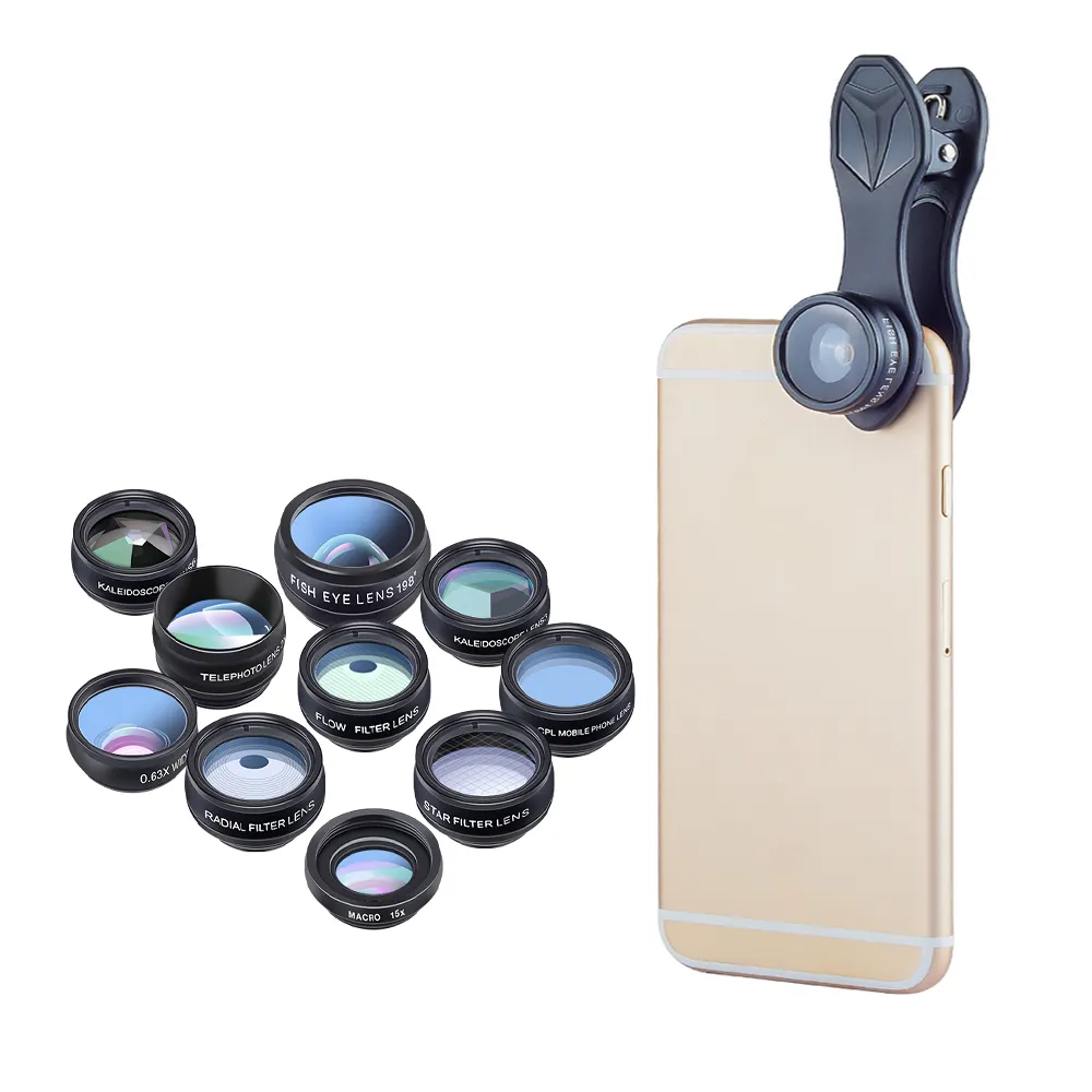 Kit de lentes portátiles para teléfono móvil, Macro de ojo de pez, teleobjetivo de gran angular, filtros CPL para cámara de teléfono inteligente, 10 en 1