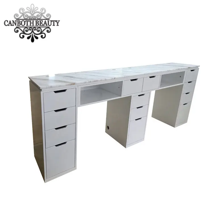 Beyaz uzun mermer masa manikür masası tırnak salonu mobilyası CB-M788