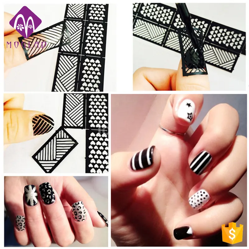 Migliore Vendita 24 modelli di disegno dito riutilizzabili nail art airbrush stencil