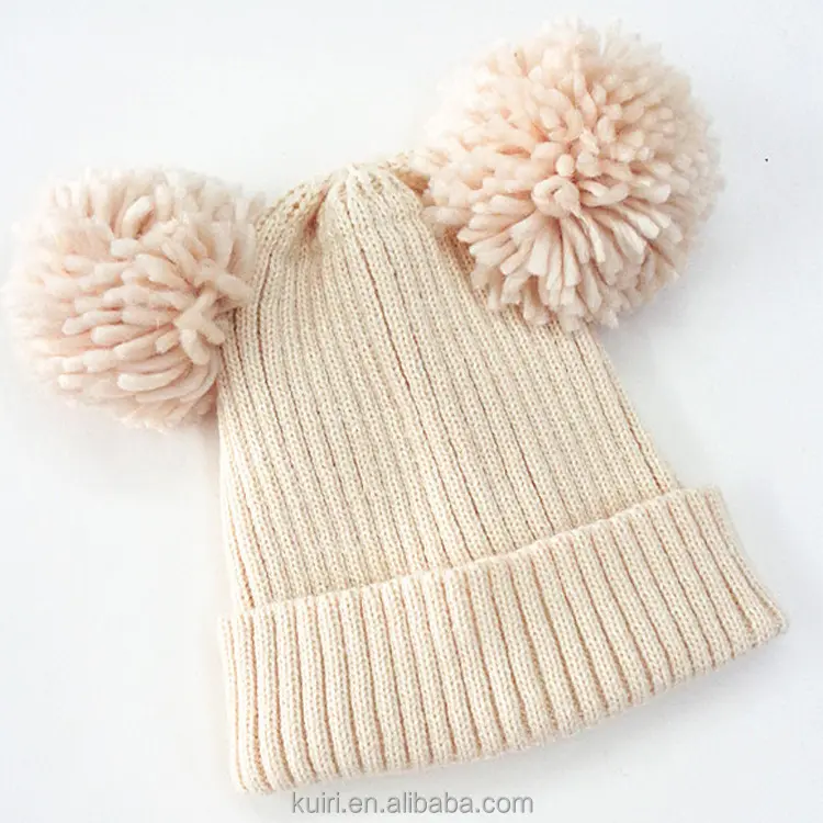 子供2ボールかぎ針編み帽子冬ポンポンビーニーダブルかわいい厚さの帽子