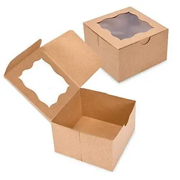 Marrone Panetteria Box con Finestra di 4x4x2.5 pollici di Imballaggio Scatole per Dolci, Cookie e cupcake