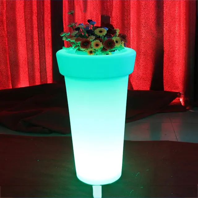 Vaso de flores iluminado ao ar livre, material pe, vaso de flores, luz led