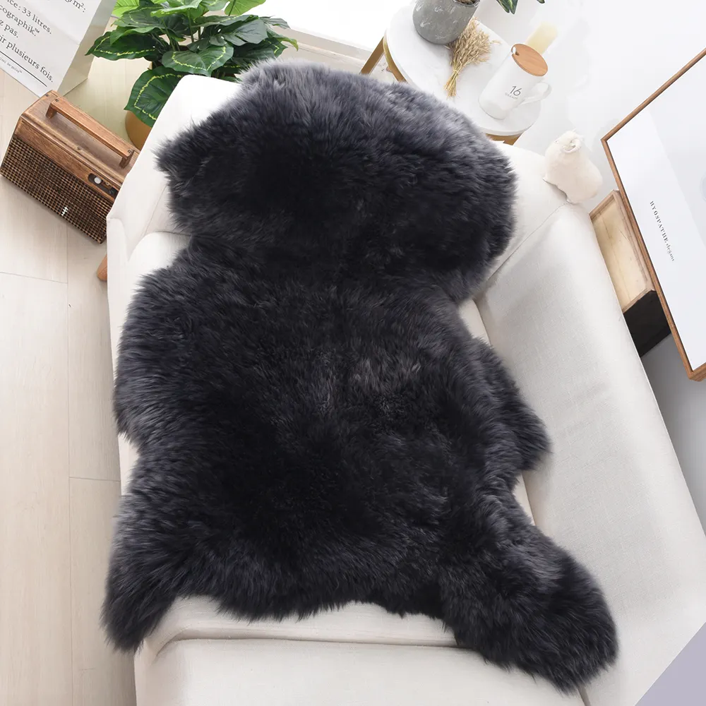 OGLAND Natural Fur Fluffy Longo Preto Genuíno da pele de Carneiro Tapete de Lã de Carbono 2x3, tapete da área de pele autêntica de luxo da pelt única