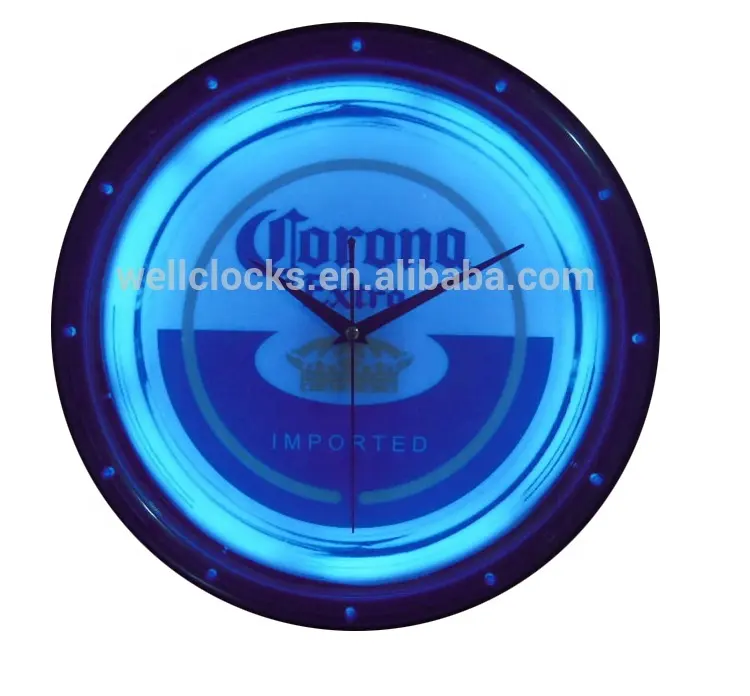 Fashion Design Colorful Neon Light Round Wall Clock For Home Decoration