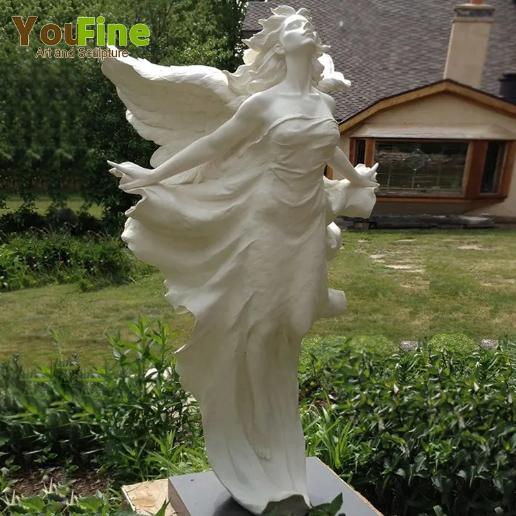 Hand Carved Marble Wings Angel Sculpture for Garden