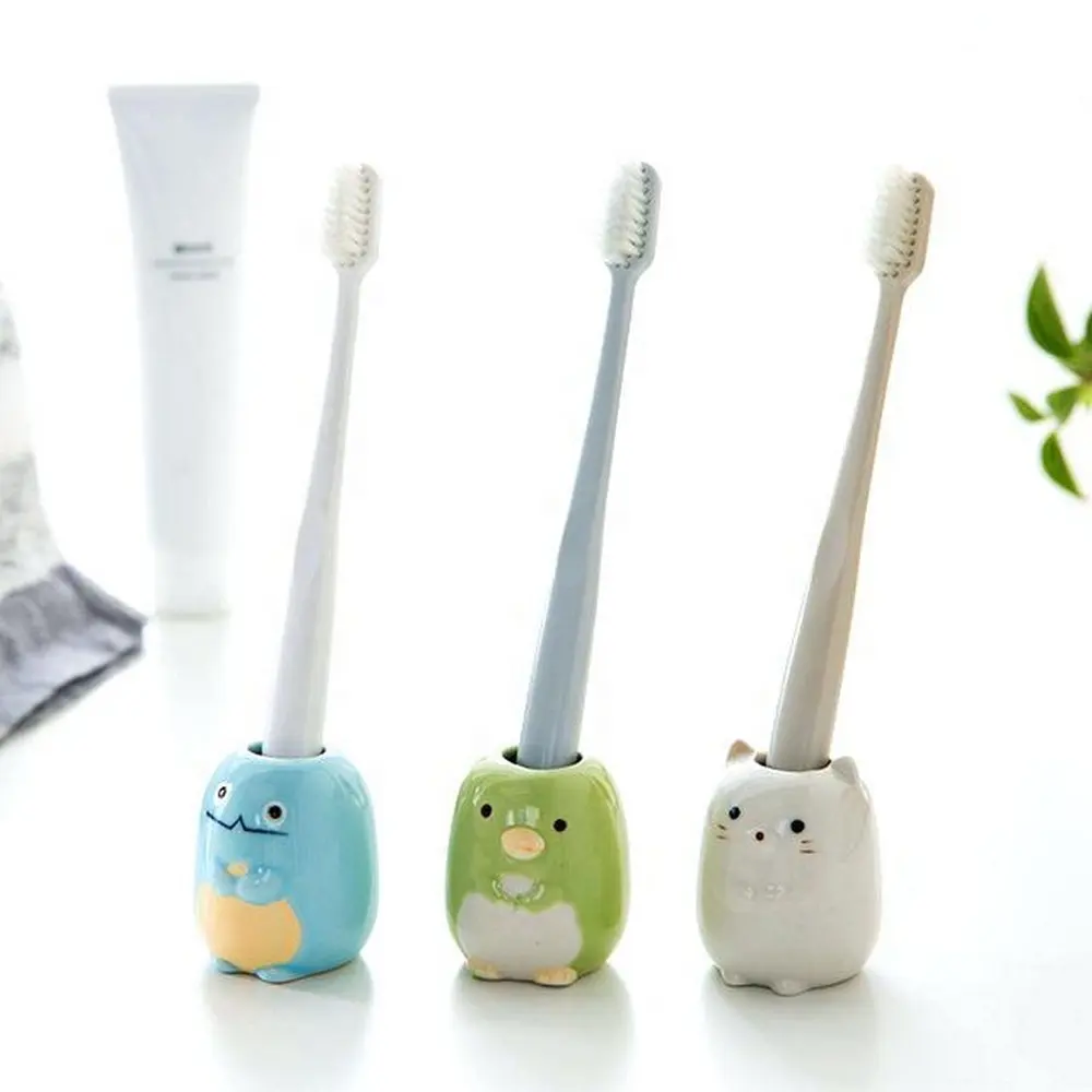 Soporte de cepillo de dientes de cerámica, único y Funky, soporte para cepillo de dientes con diseño de animales para niños, organizador de almacenamiento para Baño