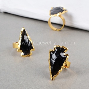 G0699天然粗糙黑曜石石戒指，黑色箭头戒指，黄金首饰 - Product Image 4