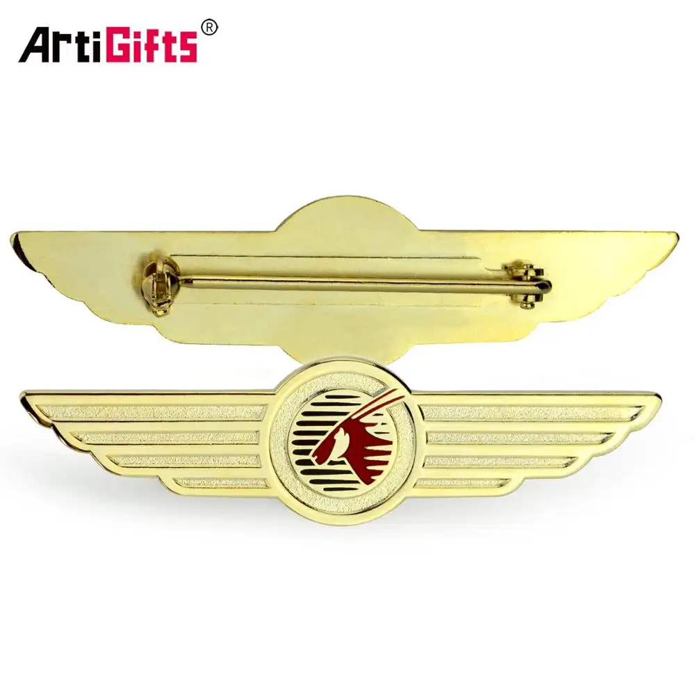 Gold plated shirt collar custom metal airline hat wings pin badge