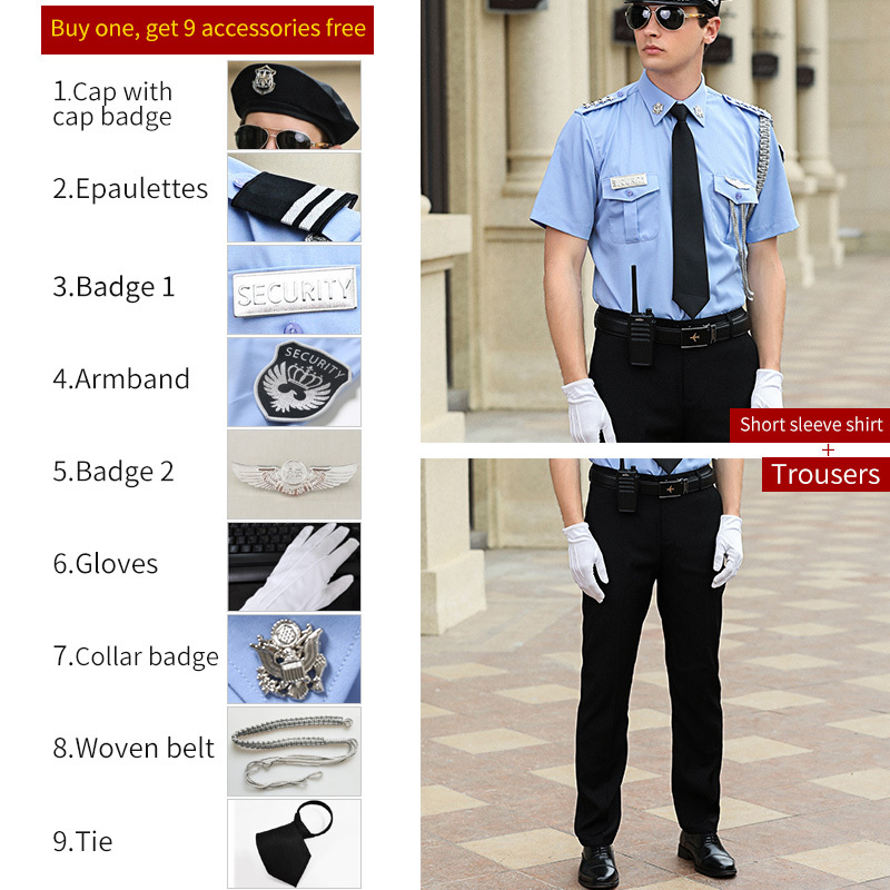 Traje de camisa de manga corta + boina + insignia 2 + 8 Accesorios