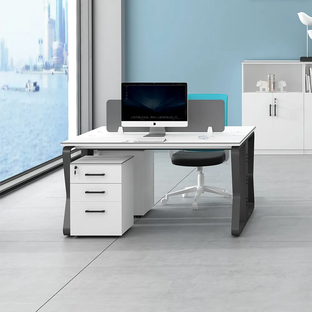 Móveis de escritório moderno personalizados, móveis de escritório 2019 personalizados 2 lugares estação de trabalho quadro de aço mfc top com partição