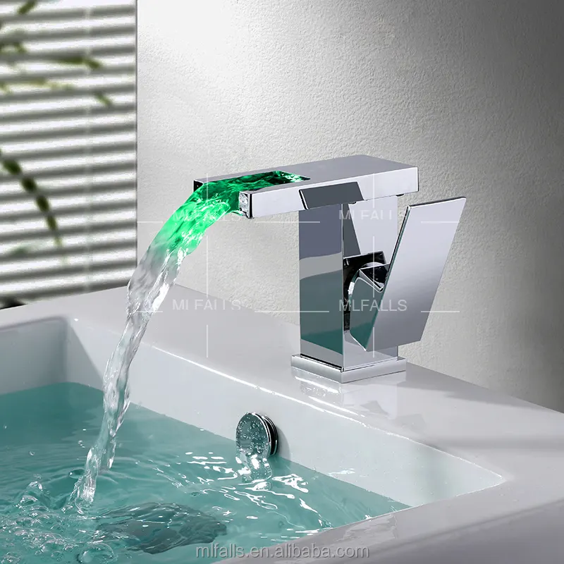 Новый латунный цветной светодиодный смеситель для раковины водопад кран для ванной кран