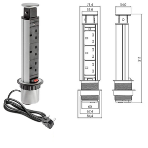 Elevación manual de 3 tomas de corriente UK Tire del enchufe de escritorio emergente para cocina con luz indicadora - Product Image 2