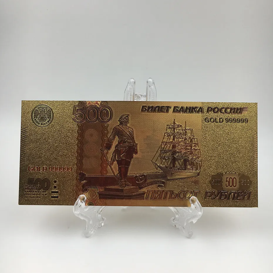 Répliques d'argent en plastique russe 24K, billets en feuille d'or, avec montage sur images de Peter, 500