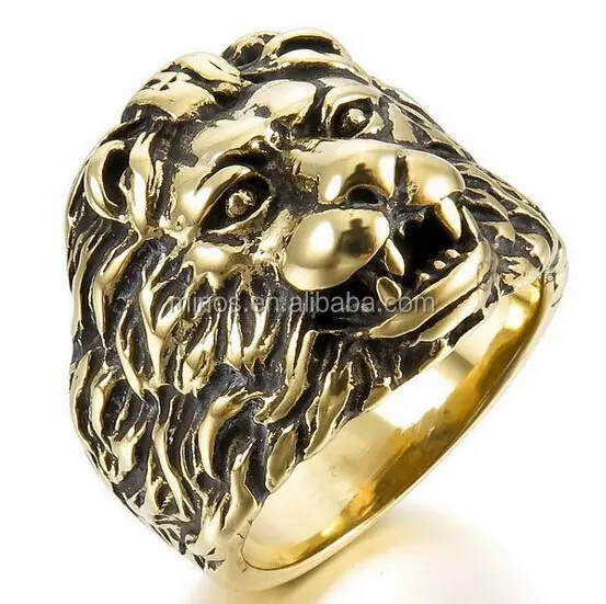 แหวนหัวสิงโตสีทอง,แหวนนักขี่จักรยานแหวนสเตนเลสสตีลสำหรับผู้ชายหัวสิงโตสีดำทองนักขี่จักรยานโกธิค