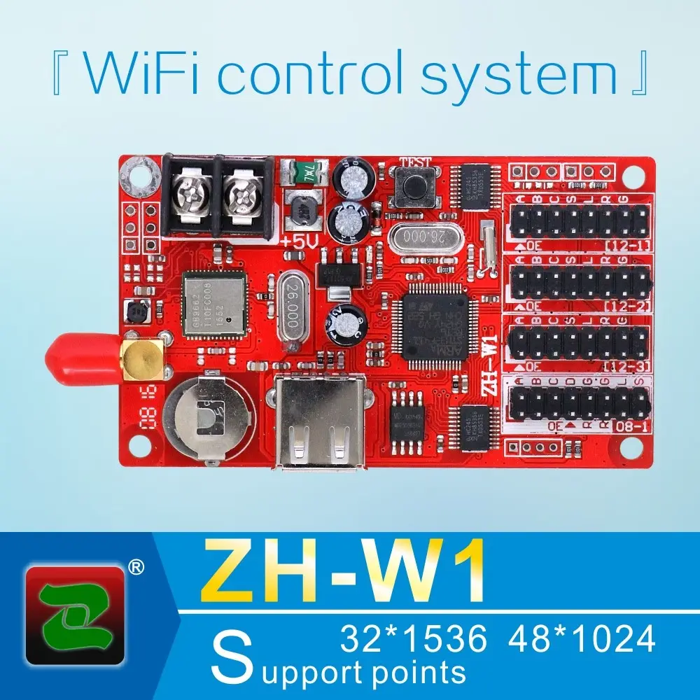Zhonghang controlador de tela led rgb ZH-W1, tela de cor única e dupla, com wifi