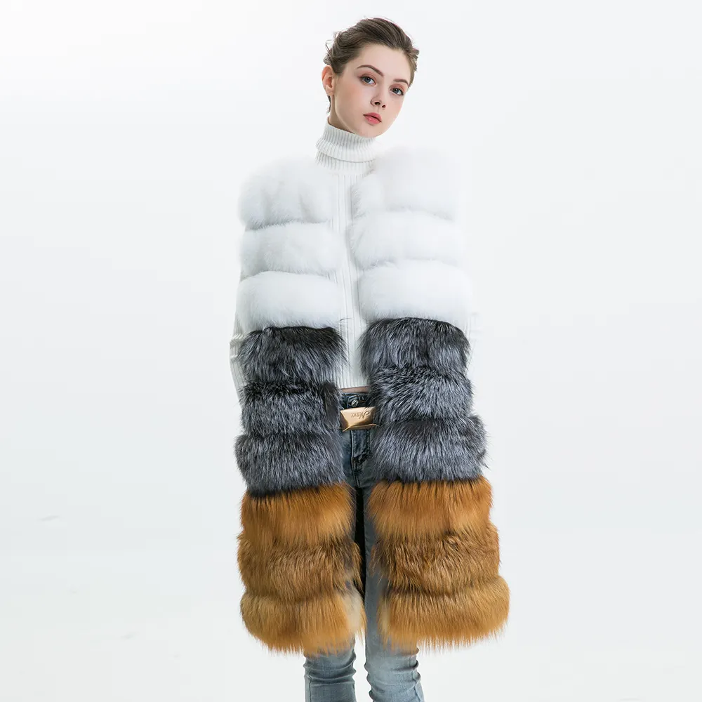 Wholesale New Silver Fox Fur with Red Fox Fur Woman Vest Coat Winter Warm Woman Fur Vest