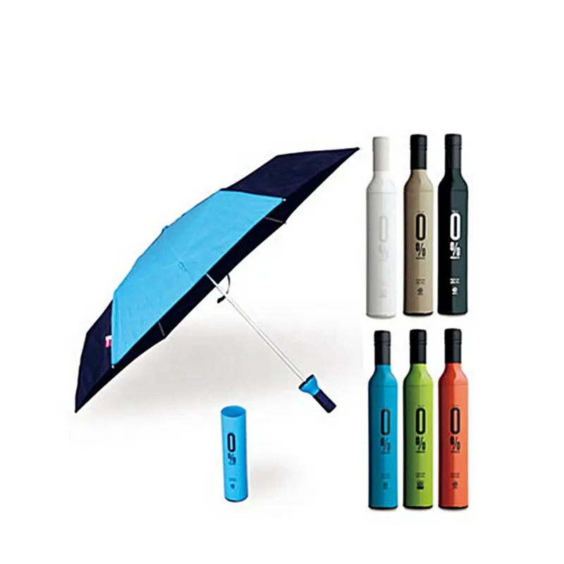 Mini paraguas de lluvia promocional, proveedor de China, botella de vino barata, logotipo impreso, paraguas en una botella