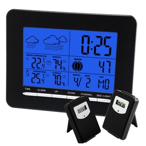 Estación de pronóstico del tiempo inalámbrico de temperatura Digital para interiores/exteriores/RCC DCF reloj controlado por Radio Calendario de fecha + 2 sensores - Product Image 1