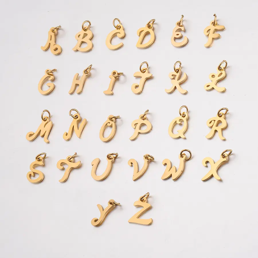 Gold Farbe Neue Alphabet Charme Hohe Poliert DIY Schmuck Machen Initial Metall Cursive Brief Anhänger für Gir Jungen