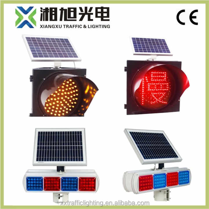 User-defined Solar LED Warning Traffic Light with Blue Red Color
