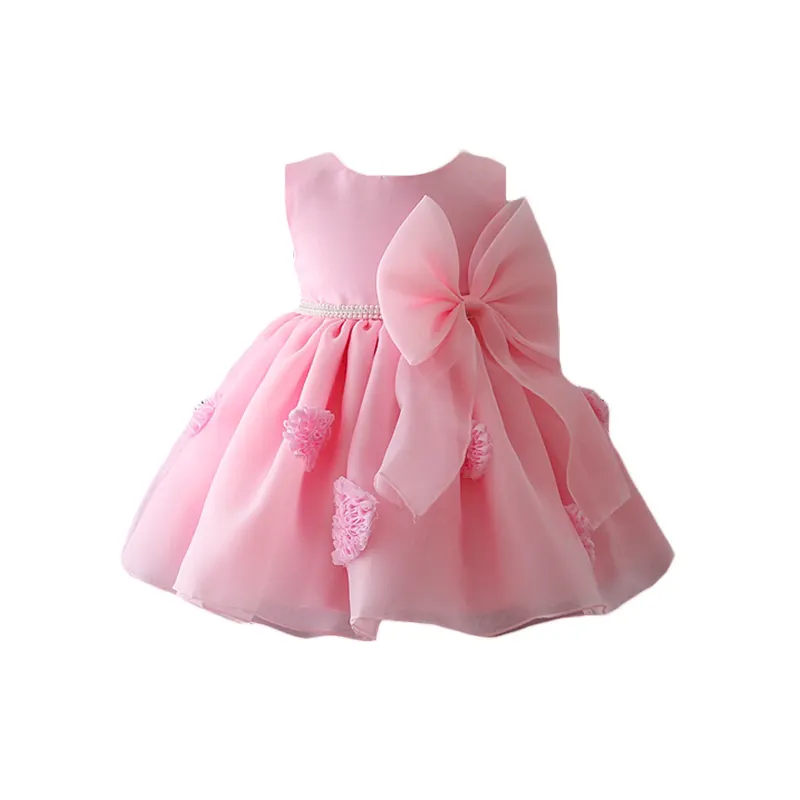 Modèle de robe d'été brodée de fleurs roses faites à la main, pour petites filles,