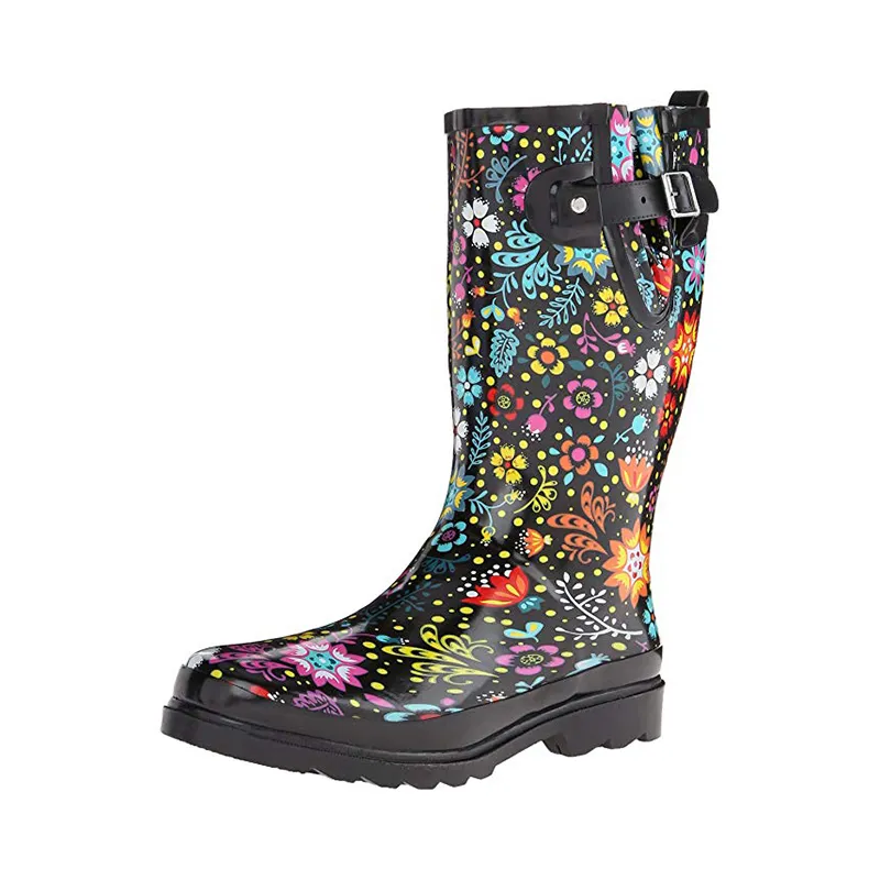 ผู้หญิงกันน้ำพิมพ์สูง Rain Boot ผ้าฝ้ายซับลื่นยางฝนรองเท้าผู้หญิงขายส่ง