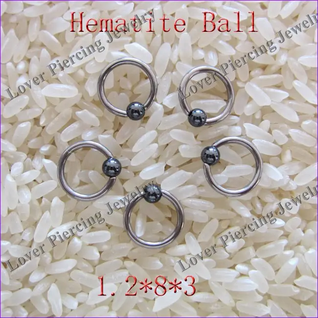 [SS-C283] gioielli Piercing per il corpo ad alta lucidatura con anello in acciaio inossidabile con sfera in ematite