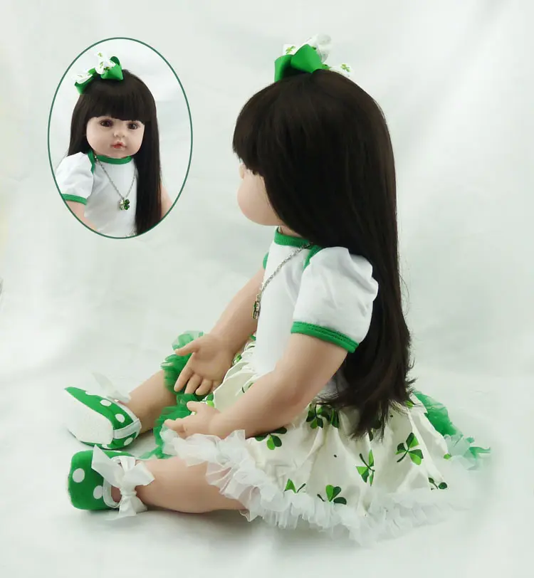 De silicona muñecas del bebé juguetes de la muñeca de 22 pulgadas con el pelo largo realista muñecas del bebé 100% hecho a mano chica renacer niños compañeros juguetes de la muñeca