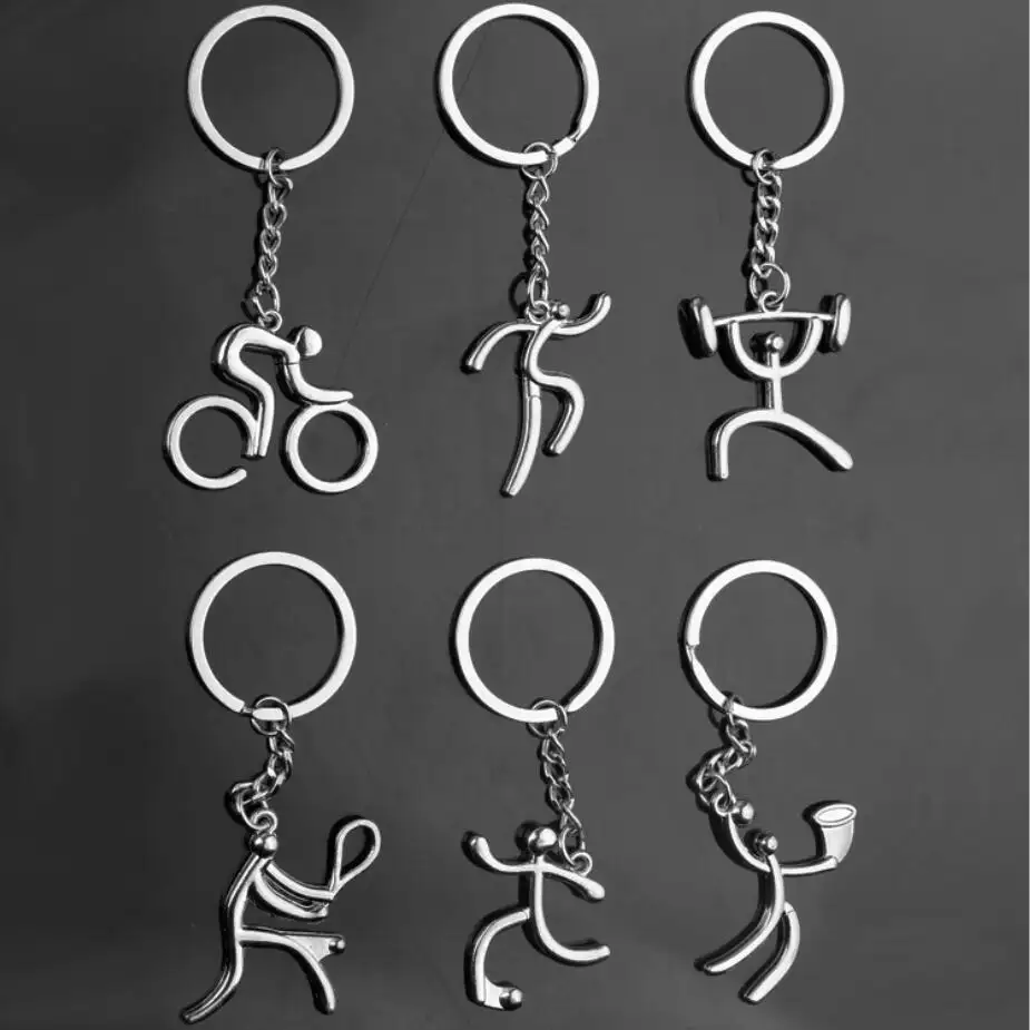 Llavero creativo de metal con logo deportivo para bicicleta, llavero para ciclismo, levantamiento de pesas, fútbol y baloncesto