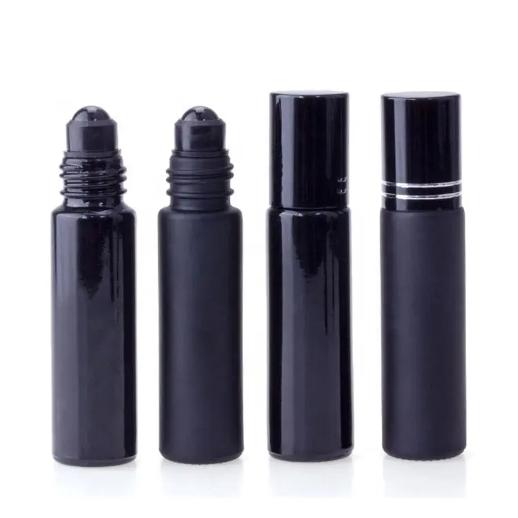 Nuovo design di alta qualità lucido nero opaco nero 10ml bottiglia di vetro con rullo per il profumo, bottiglia di olio essenziale