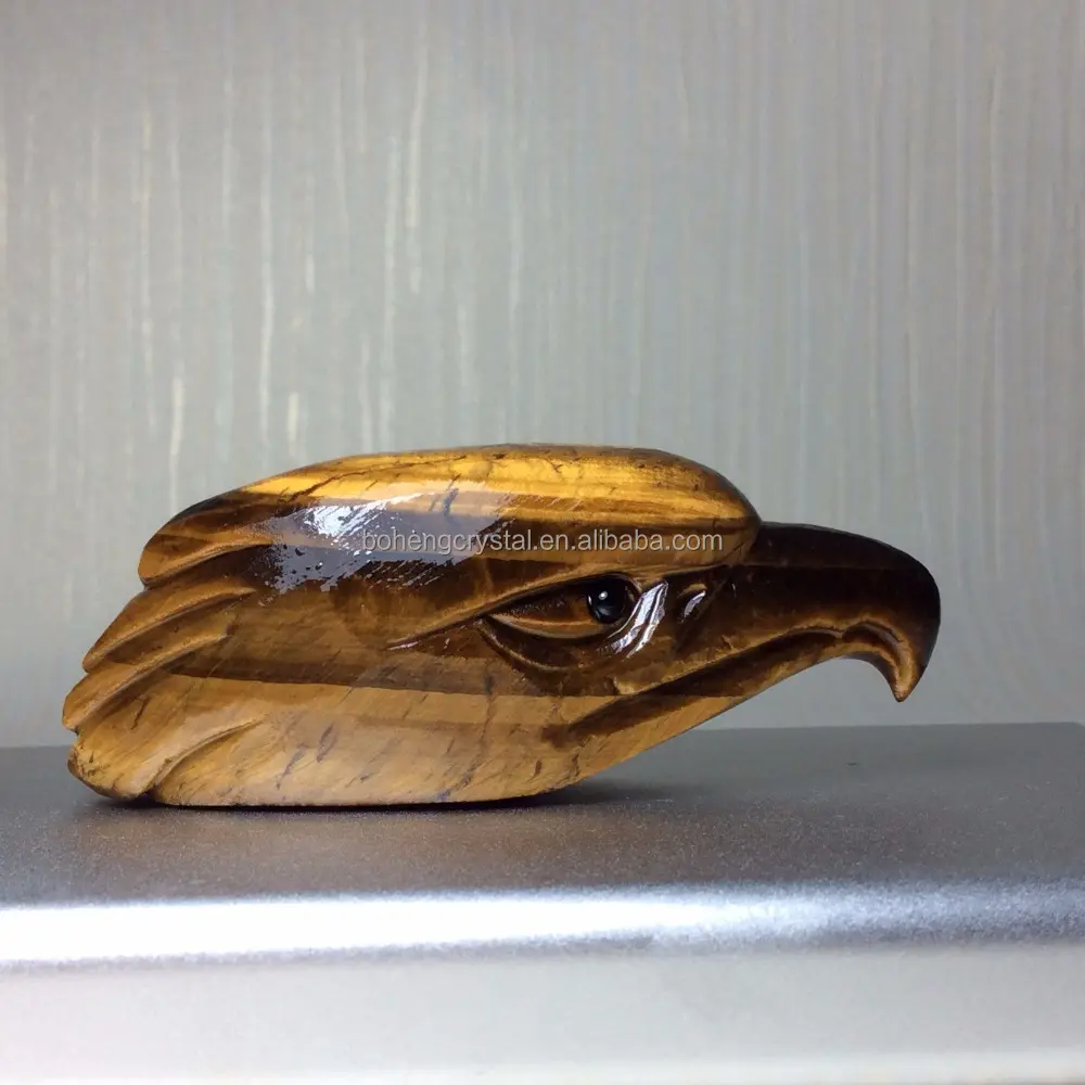 Natural piedra de ojo de tigre cuarzo de mano de cristal tallado águila cabeza regalo de Halloween