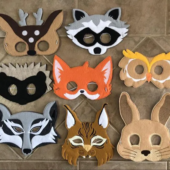 Máscaras de animales de bosque de fieltro listas para juego de simulación para edades de 1 a 10 años, accesorios de disfraz de juego espectacular, cosplay para niños