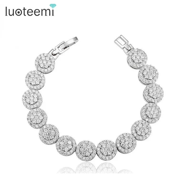LUOTEEMI — ensemble de bijoux à la mode, Bracelet à la main, Micro incrustation, diamant, artisanat AA CZ, bijoux pour femmes