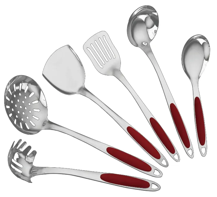 Juego de utensilios de cocina de sicono rojo respetuosos con el medio ambiente, con soporte y caja de embalaje de Color, 6 uds.