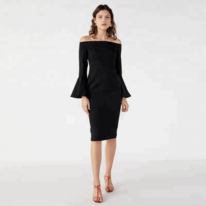 Ajuste y Flare <span class=keywords><strong>Sexy</strong></span> Bodycon hombro negro porno hermosa dama vestido de moda - Product Image 3