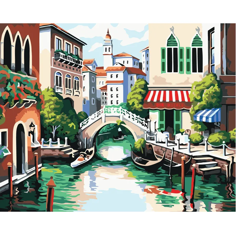 Pintura al óleo Digital Venecia Watertown y barco pintura por número imagen Diy sobre lienzo impresión en lienzo sala de estar