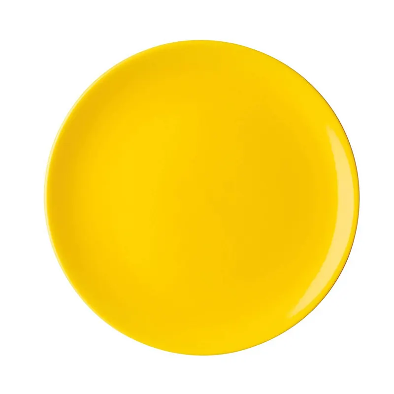 Personalizado impresso cor barato amarelo cerâmica jantar prato
