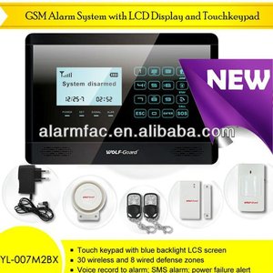 专业OEM/ODM GSM报警系统，带液晶显示器和触摸键盘，YL-007M2BX gsm家庭报警系统