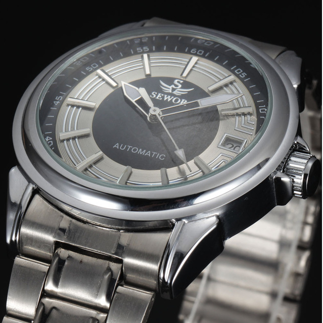 3 black dial silver strap