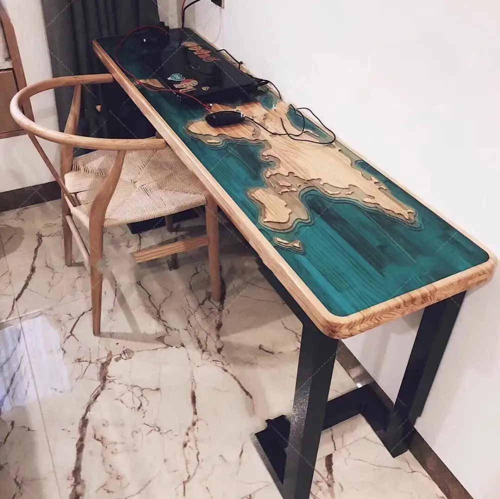 Nogal especial de madera de diseño de mapa del mundo de resina epoxi mesa de consola