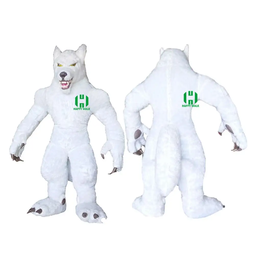 Chất Lượng Cao 2M/3M Thực Tế Lông Dài Động Vật Inflatable Wolf Linh Vật Trang Phục Cho Người Lớn