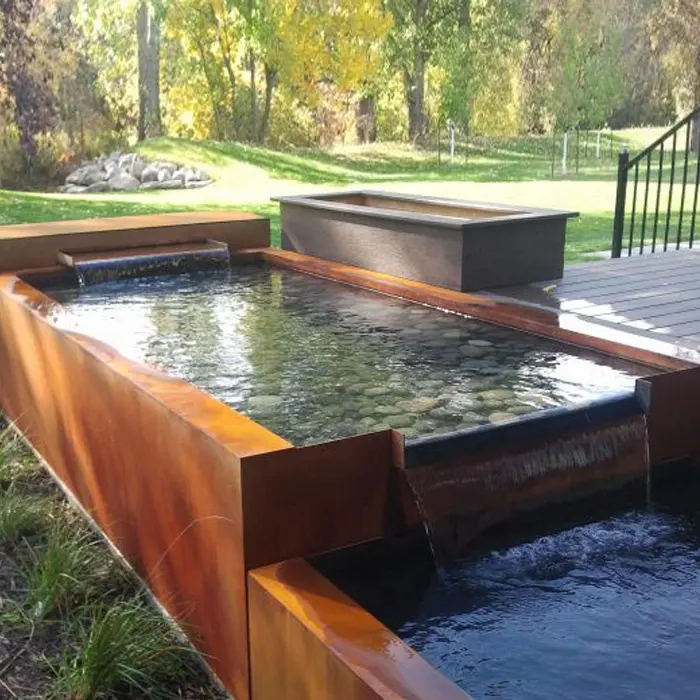 Fontaine de piscine de jardin en cascade en acier Corten
