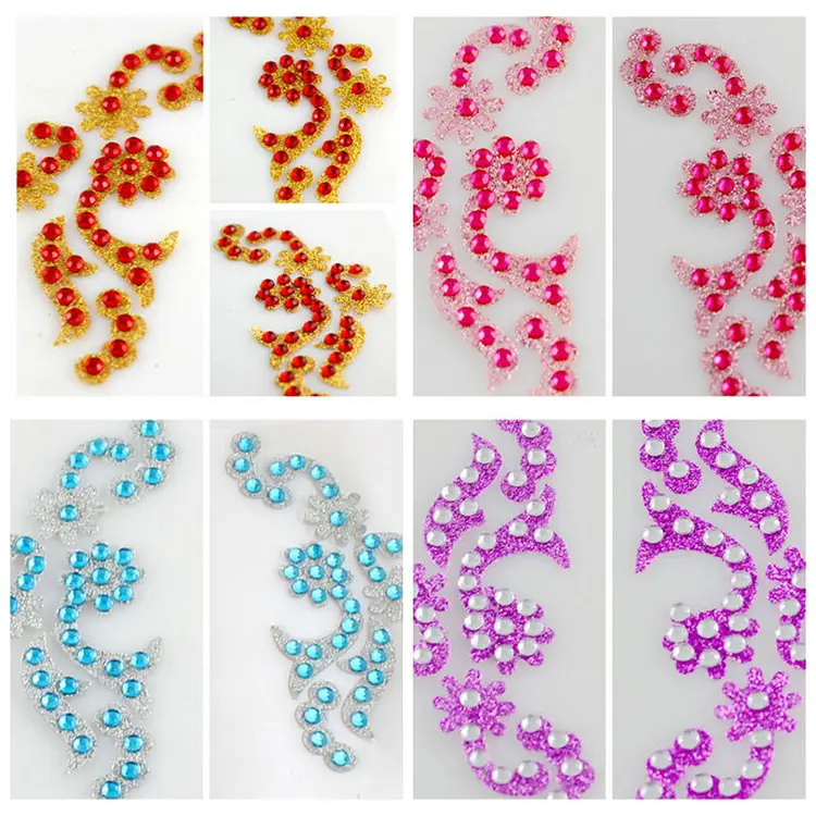 Set di 4 bastoncini su gemma autoadesiva strass colorati, foglio adesivo con perle Peel Off gioielli fai da te