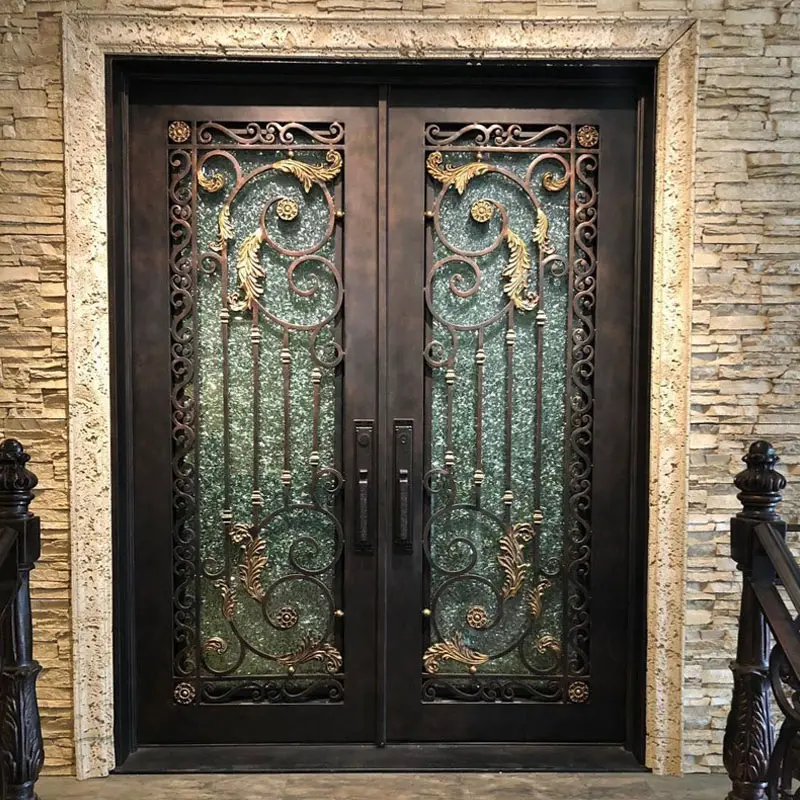 Luxury wrought iron security decorative exterior steel door